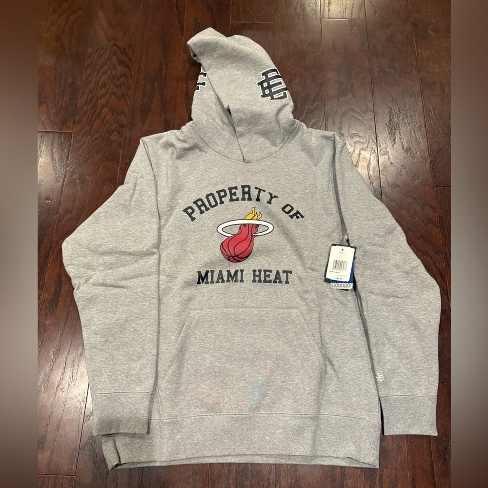 Eric Emanuel EE x NBA New Era MIAMI HEAT COLAB Gray Hoodie Sweatshirt Sz XL NWT